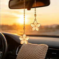 Zinc Alloy Flower Shaped Car Rearview Mirror Pendant Interior Decor Accessory