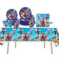 Kit de décorations d'anniversaire Spider et ses amis extraordinaires : assiettes, gobelets, nappe, toile de fond, ballons, décorations de fête, cadeaux