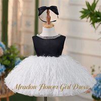 Meadow Black and White Kids Birthday Party Dress Round Neck with Crystal Pageant Dress for Girl First Communion Gown