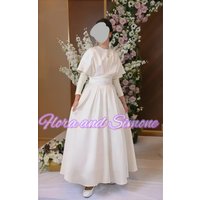 Satin White Flower Girl Dress for Wedding Party Dress Fluffy Round Neck Long Formal Occasion Photography Customized Bride Sister