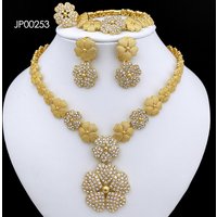 Dubai Nigeria Jewelry Sets For Women Luxury Design Five Petals Flower Pendant Necklace Earring Bracelet And Ring
