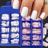 100/120/150Pcs Short Square Glossy Fake Nail Tips White/Pink Press on Nails Acrylic Nails Full-Cover (0#-9#)Square False Nails