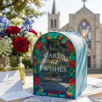 Wooden Wedding Card Box for Party, Navy Blue Gift Card Boxes with Acrylic Enamel Arch Window for Cards, gift card box Wedding