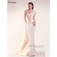 Verngo Light Pink Crepe Evening Dress Strapless Mermaid Sweap Train Prom Gowns Women Elegant Formal Occasion Dresses Customized
