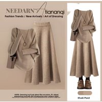 Retro Knitted Sweater And High Waist Skirt Set for Women Elegant Autumn Winter Fashion Two Piece Ensemble Slimming Effect