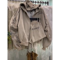 American High Street Style Women's Hoodie Jacket And Shorts Set Spring Autumn Slimming Short Pants Two Piece Ensemble