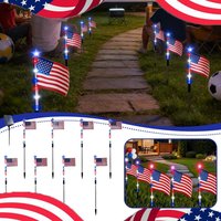 8 Pack Solar American Flag Stake Lights Solar Powered American Flag LED Pathway Lights Waterproof Outdoor Landscape Decor