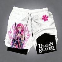 Unisex Demon SlayerKanroji Mitsuri 2026 Summer New Edition Harajuku Anime Printed Loose Quick Drying Double Layer Sports Shorts