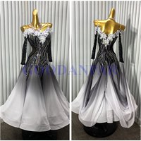 standard dance dress gradation black to white ballroom gown ballroom dancing dress gradual shade color black to white GOODANPAR
