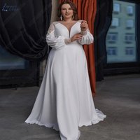 LAYOUT NICEB White A-Line Sweep Train Chiffon Long Sleeve Backless Wedding Dress 2023 Plus Size Brautkleider Robe De Mariรฉe