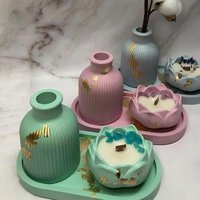 Lotus Striped Vase Tray Silicone Mold Set DIY Epoxy Resin Plaster Mold For Flower Arrangement Aroma Clay Craft Home Decoration