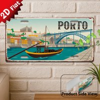 2D Flat,1pc Vintage Metal Sign,Decorative Only, Outdoor Plaque & Wall Decor Porto Bridge River View Aluminum Sign,Ideal for Home