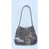 Shiny vintage iron sheet bag, hand-woven silver sequins, metal dumpling bag, mobile phone bag, handbag, shoulder bag