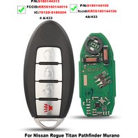 Jingyuqin-Clé télécommande de voiture, pour Nissan Rogue Titan Atofinder Murano 433Mhz 4A, S180144313 S180144109 vention 55180144014 vention 5S180144106