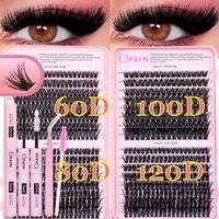 Lashes Clusters Wispy Individual Lashes Extensions Kit Volume DIY Clusters Lashes with Bond and Seal Lash Tweezer