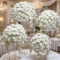 80-40cm Artificial Flower Ball White Rose Phalaenopsis Wedding Stage Table Decor Geometry Road Guide Floral Arrangement