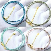 HOT Natural Stone 2mm Faceted Beads Necklace Crystal quartz Garnet agate Beaded Chains Fashion Simple Men Women Jewelry Gifts
