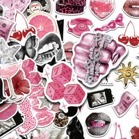 50pcs Cartoon Pink Punk Stickers Decals For Phone Scrapbook Skateboard Helmet Suitcase DIY Aesthetic Waterproof Stickers Gifts