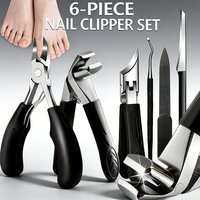 1/6pcs Professional Stainless Steel Nail Clipper Set With Nail Clippers & Trimming Tools, Classic Black Handle For Men, Women