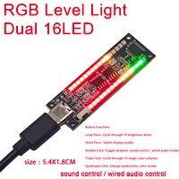 Dual 16 RGB LED Audio Level Indicator Lights TYPE-C USB Sound Control Music Spectrum Rhythm Ambient Lamp Atmosphere Night Light