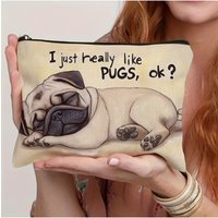 Hot Pug Cartoon Dog Makeup Bag Just A Girl Who Loves Cosmetic Storage Bag Aesthetic Accessory Bags Portable Toiletry Pencil Case