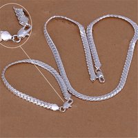 Silver Color Christmas Gifts European Style 6MM Flat Chain Necklace Bracelets Fashion for Man Women Jewelry Sets S085