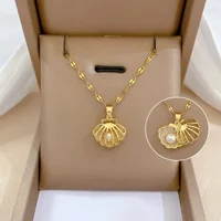 Fashion Shell Pearl Necklace for Women Stainless Steel Creative Copper Micro-inlaid Marine Banquet Wedding Party Jewelry Gift