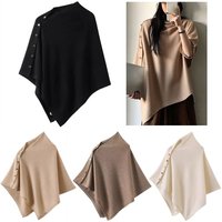 New with Button Pashmina Shawl Warm Thick Knitted Thick Warm Poncho Irregular Casual Sweater Shawl Scarf Autumn Winter