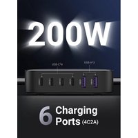 Ugreen Chargers Adapters 100W 200W USB C Desktop Charger Nexode 6 Ports GaN PD Fast Charger with 3FT USB C to C Charging Cable