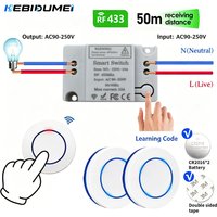 KEBIDUMEI RF 433MHz Wireless Remote Control Switch AC 110V 220V 10A Relay Receiver Round Button Transmitter for Light Lamp Fan