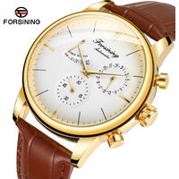 FOSINING Men's Automatic Watch with Power Reserve Indicator Auto Date Mechanical Male Clock Leather Belt Dress Wristwatch Gift