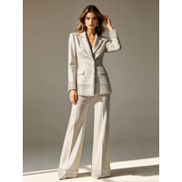 Luxury Crystals Shiny Women Suit Set 2 Pcs Blazer Pants Formal Office Lady Jacket Wedding Coat Customized