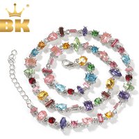 THE BLING KING Rainbow Gemstone Necklace Iced Out Candy Color Pink Green Blue Red Black Irregular CZ Chain Women HipHop Jewelry