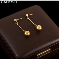 GANEMLY 316L Stainless Steel Gold Color Ball Bead Dangle Earrings For Women Girl Fashion Ear Drop Waterproof Jewelry Gift Bijoux