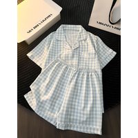 New Women's Summer Pajamas Ins Simple Style Loose Comfortable Breathable Summer Outfit Short-Sleeve Shorts Set for Girls