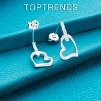 Cute Pretty Jewelry 925 Sterling Silver Heart Stud Earrings Romantic Valentine's Day Women Wedding Party Gift Zircon Accessories