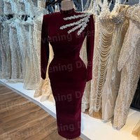 Gorgeous Women's Mermaid High Neck Evening Dresses Customized Prom Gowns Simple Long Sleeve Beaded Vestidos De Fiesta Elegantes
