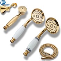 Golden Handshower Ceramic Handheld Head Brass Bracket 150cm Shower Hose Faucet Head Bathroom Accessory for Bathroom