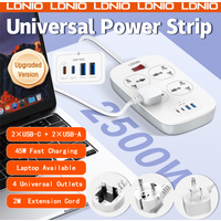 LDNIO 4 Universal Outlets Power Strip with 45W PD USB C USB-A Fast Charging Extension Cable Surge Protector EU US UK Plug Socket