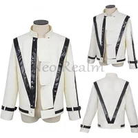 Retro White Leather Jacket Michael Jackson Thriller Style England Collection Carnival Party Costume