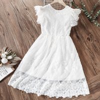 Summer Baby Girls White Dresses Kids Princess Lace Dresses Cotton Party Outfits Short Sleeve Children Costumes 4 6 8 10 12 Years