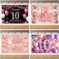 Boy and girl's 10th birthday party decoration shooting background, black pink gold sparkling balloon banner photography Backdrop