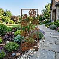 1pc Daisy Flower Distressed Metal Outdoor Garden Statue Decoration - Rustic Style, Doubles As Climbing Plant Support