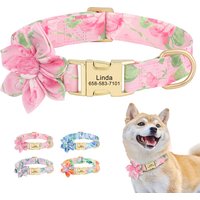 Personalized Nylon Dog Collar Printed Dog Collars With Flower Free Engraved Nameplate for Small Medium Large Dogs Chihuahua Pug