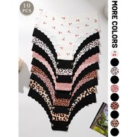 10pcs Women Seamless Wavy Edge Comfortable Soft Sexy Triangle Panties