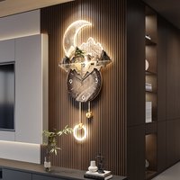 Modern Slat Wall Clock with LED Light 3D Textured Painting TV Background Living Room Silent Quartz Battery Operated Home Decor