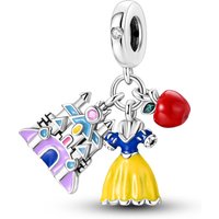 925 Sterling Silver Snow White Castle Apple Charms Multicolor Enamel Clear CZ Dangle Beads Fit Bracelets Women DIY Jewelry Gift