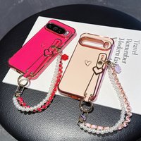 Trendy Plating Glossy Pure Color Silicone Pearl Lanyard Case for Google Pixel 10A 10 Pro XL 9 8 A Pro Shockproof Protector Cover