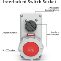 Waterproof ip67 IP44 CEE Socket 3Pin 32a Outlet Interlock Switch Socket safety socket 16A 5PIN