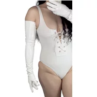 DooWay Women White Long Leather Gloves Slim Fit Shine Faux Patent Latex 70cm Stage Cosplay Costume Evening Dressing Opera Glove